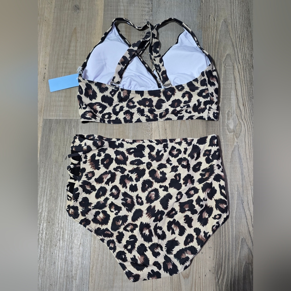 Size 14w Leopard Print High-Waisted Bikini - Picture 5 of 6